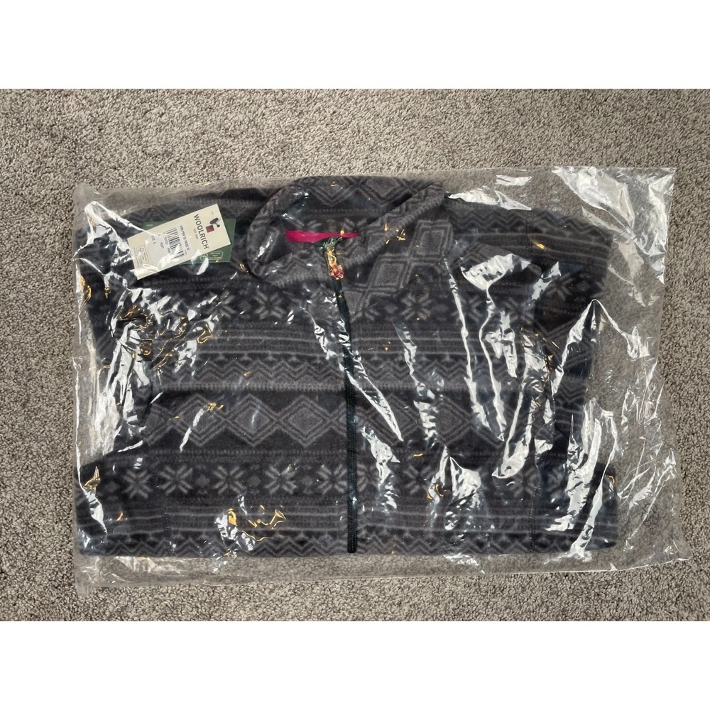 Woolrich Vest Womens Small Black Gray Fair Isle Fleece Full Zip Cozy Core NEW